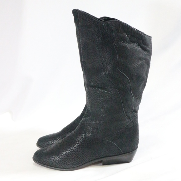 BOOTALINOS Black Grain Leather Pull On Boots Sz 9 US Women - Picture 3 of 8